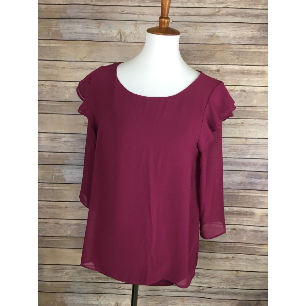 Banana Republic Small Ruffled Sleeve Blouse Solid Lined Career Top Shirt